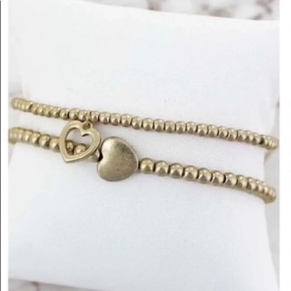 Petite Gold Double Layered Bracelet with Heart Charms